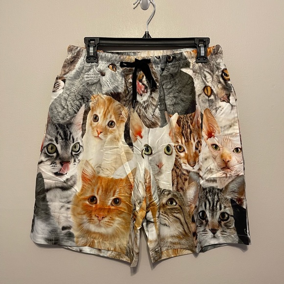 All Over Cat Print Drawstring Shorts - Picture 1 of 6